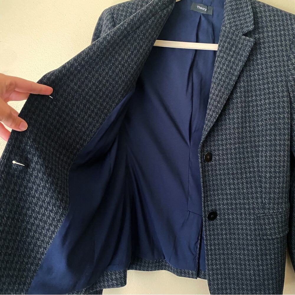 Theory | Shrunken Houndstooth Knit Twill Blazer Jacket Career Gray Black Size 4 - Picture 6 of 10